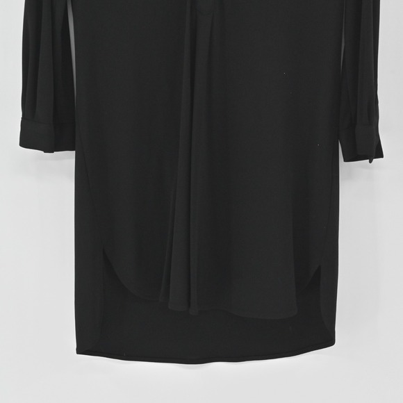 ZARA Shirt Dress Size S Black VNeck Whimsical Preppy Relaxed‎ Roll Tab Sleeve - Picture 11 of 13